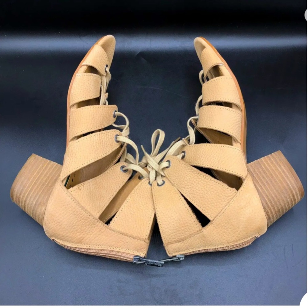 Lucky Brand Suede Open Toe Block Stacked Heel Brown Front Lace  Zip Back Shoe 6 - Picture 6 of 10